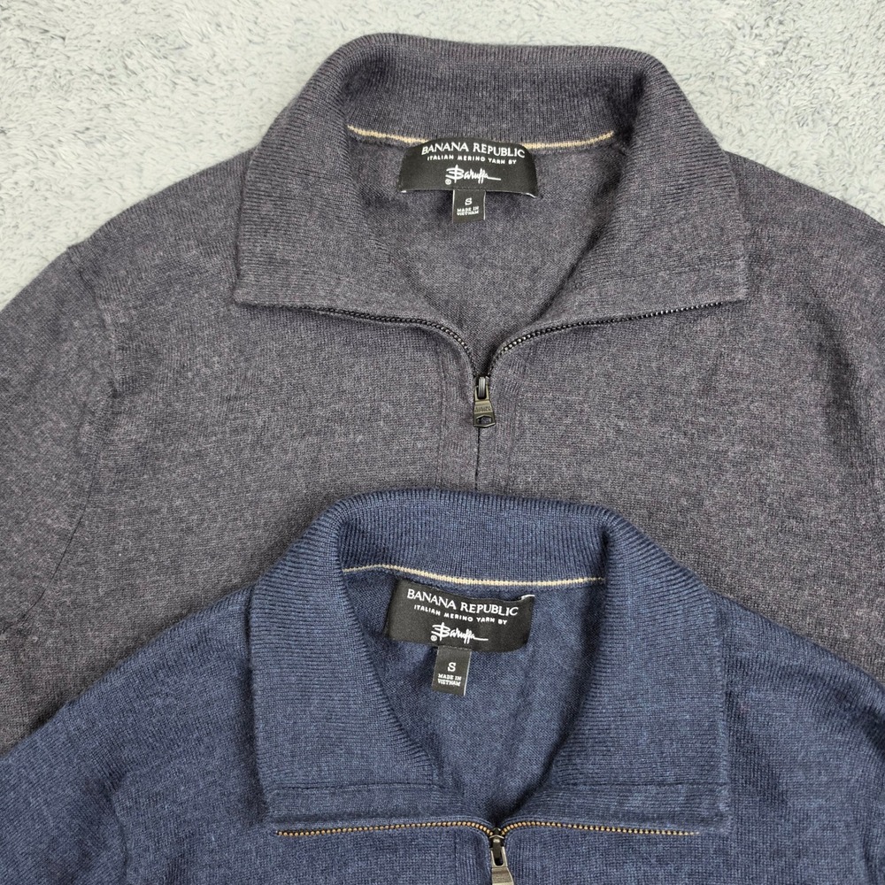 Banana Republic Quarter Zip Sweater Mens S Lot of 2 Italian Merino Wool Baruffa